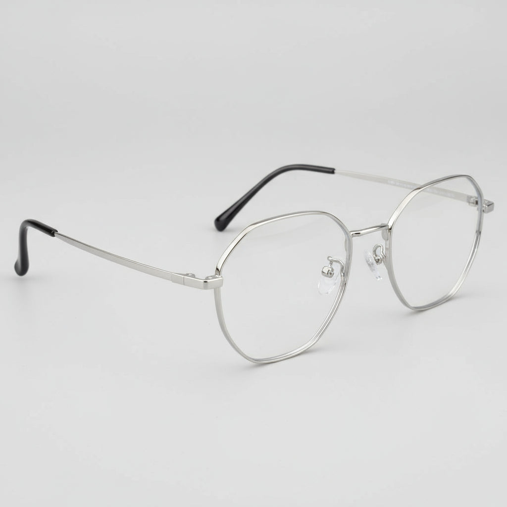 Silver Metal Octagon Eye Glasses
