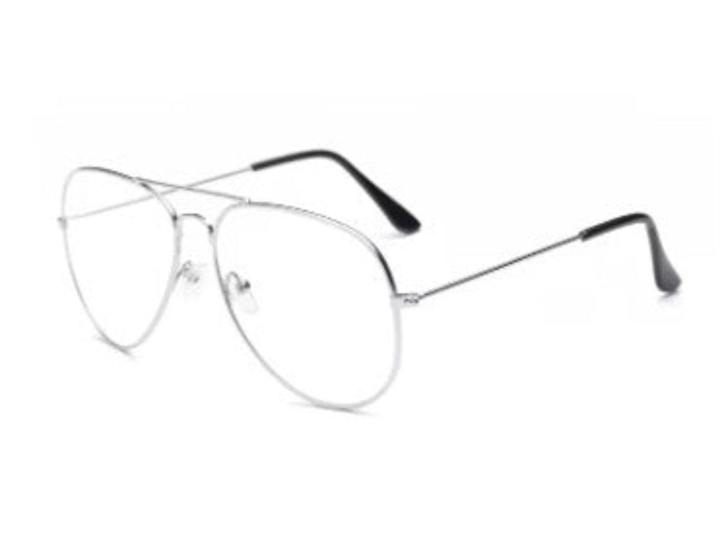 Silver eyeglasses on a white background