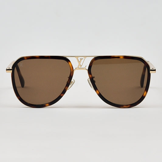 Gold-Tone Metal Sun Glasses & Tortoiseshell Rims