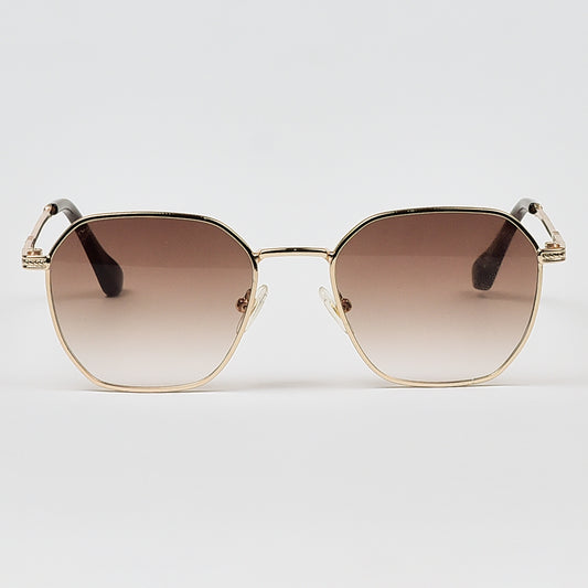 Gold  Geometric Metal Sunglasses For Men-Women,