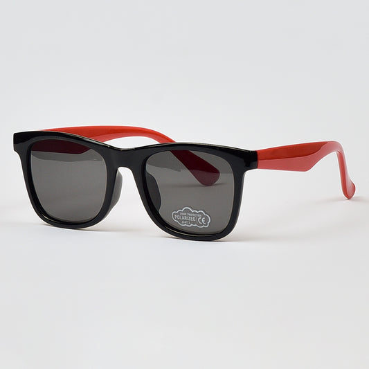 Polarized Square Sunglasses with Black frame and Red Temples, for boys and girls.