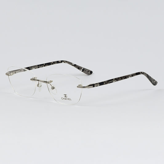 Rectangular Cat Eye Glasses with a Rim less frame and patterned Temples For Women