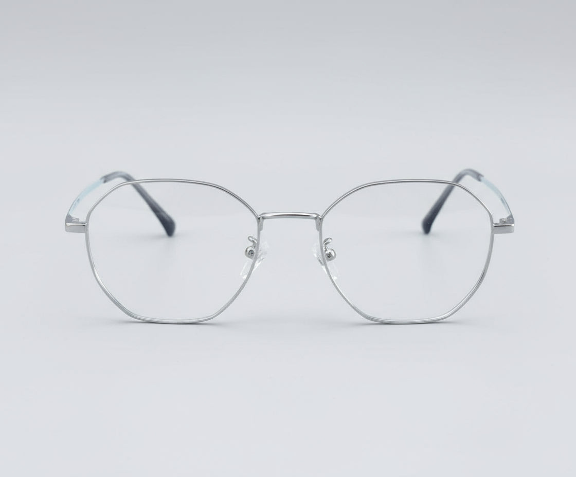 Silver Metal Octagon Eye Glasses