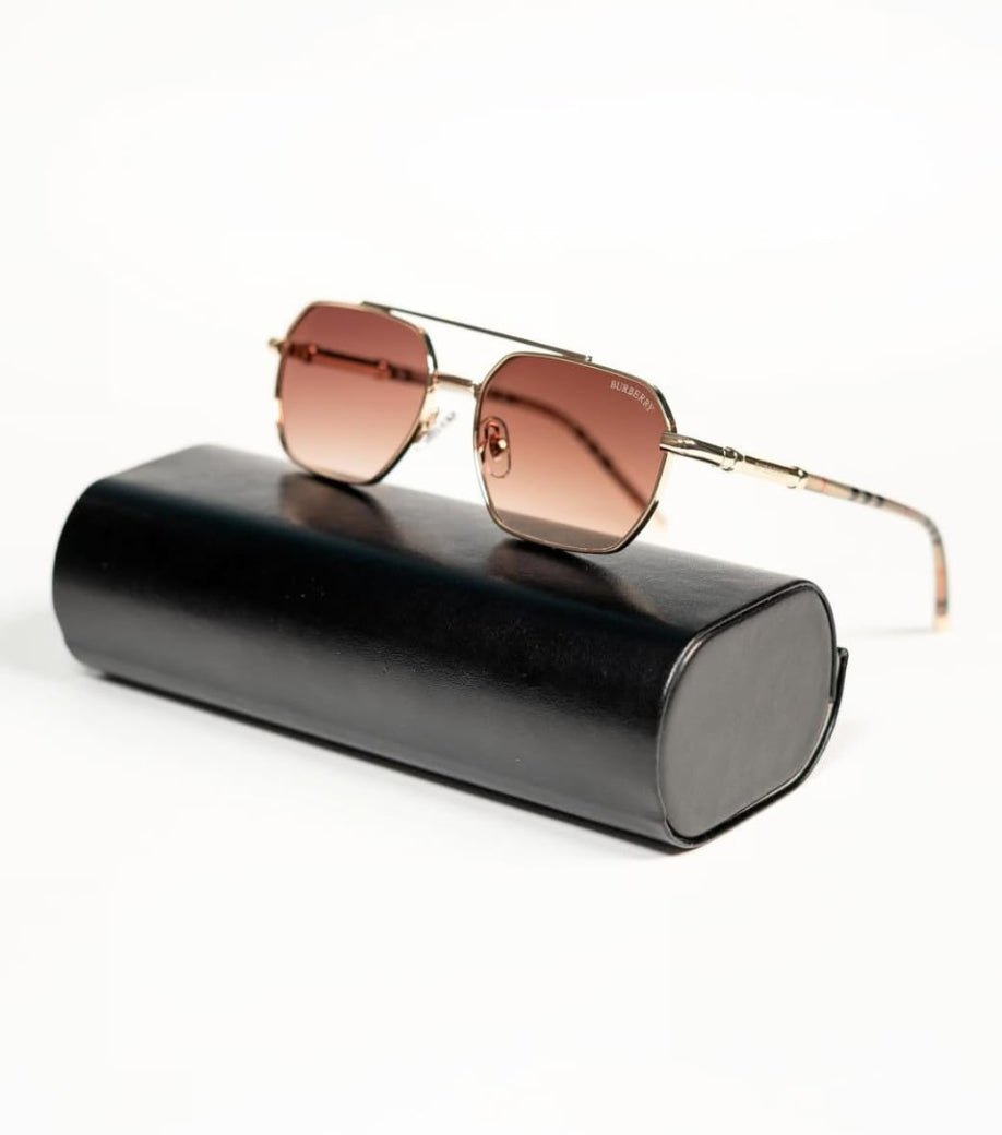 Geometric Sunglasses with a Double Bridge and Brown Gradient Lenses